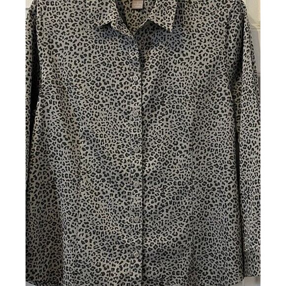 Chicos No Iron Coolmax Size 3 (XL) Animal Print Button Up Blouse Long Sleeve - Picture 3 of 9